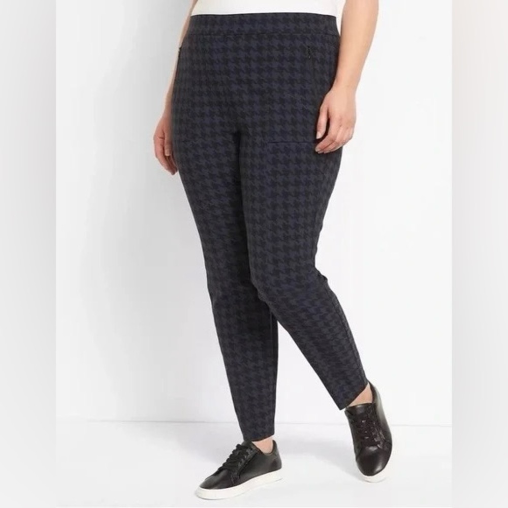 Lane Bryant Black Blue Houndstooth On-the-Go Ankle Pants, size 20